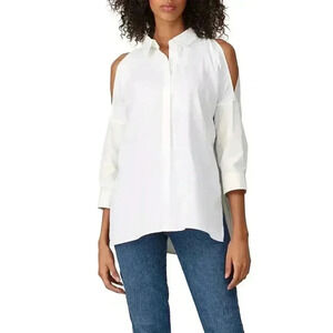 New KF/KaufmanFranco Collective Ivory White Cold Shoulder Button Down Womens L